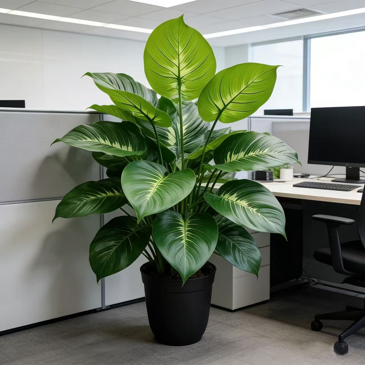 21 Inch Artificial Large Leaf Tropical Plant 2 Pack, Faux Greenery Stems (No Pot), Fake Philodendron for Home Decor, Living Room, Office, Wedding Table Centerpieces