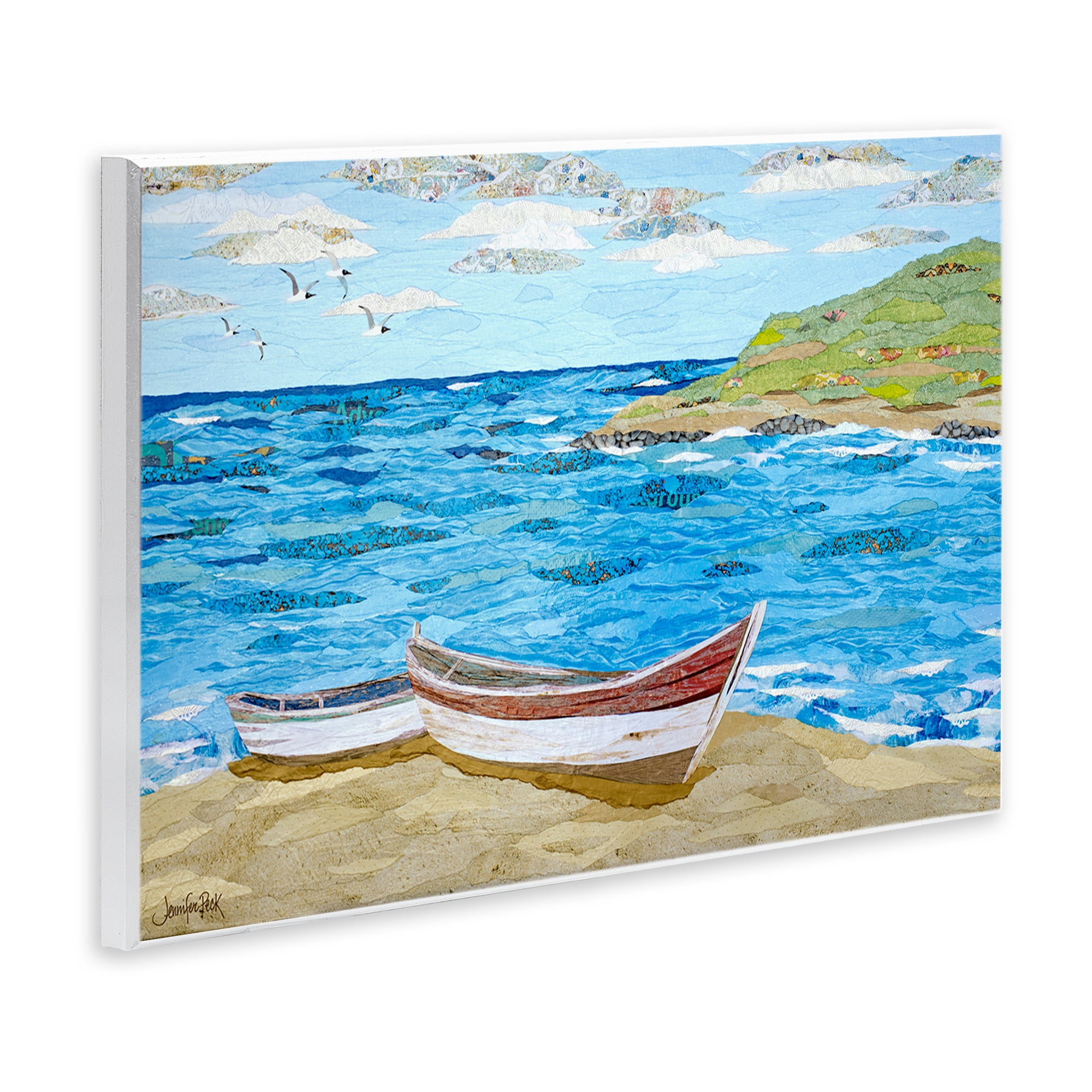 Stupell Industries Mykonos Docked Boat Landscape Painting Unframed Art Print Wall Art, 19 x 13