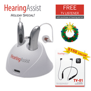 HEARING ASSIST HA-900 + FREE Wireless TV Listener! RIC Bluetooth Rechargeable BTE Hearing Aids (Silver) + TV Listener & Hearing Amplifier