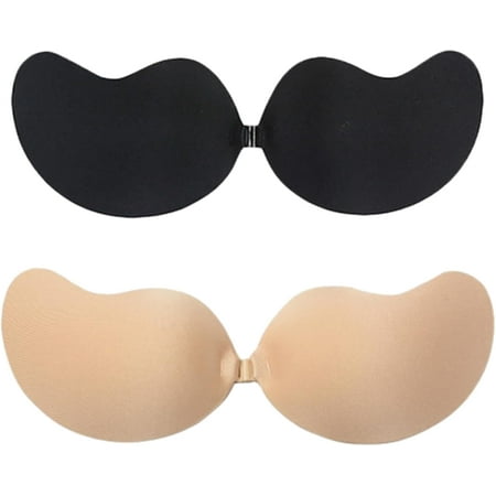Kivori Push up V-Bra  Invisible Diva Strapless Backless Push up Bra  Adhesive Bra Strapless Sticky Invisible Lift Underwear (US  Cup Band  D  Black+Beige)