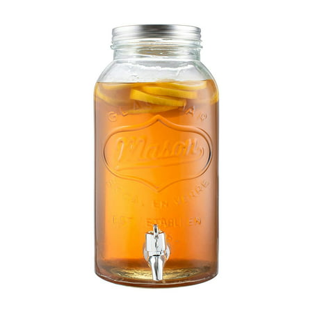 Royalty Art Mason Jar Drink Dispenser with Spigot (1 Gallon) Tea, Juice, and Beverage Server | Thick Borosilicate Glass, Screw On Lid | Leak Resistant and Dishwasher