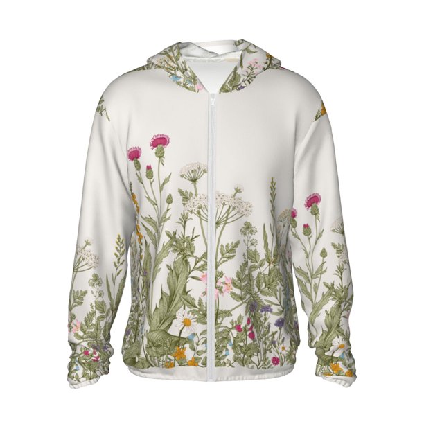 Fotbe Herbs and Wildflowers Chaqueta con Protección Solar UPF 50+ para Hombre y Mujer, Camisa con Capucha y Bolsillos-XX-Large