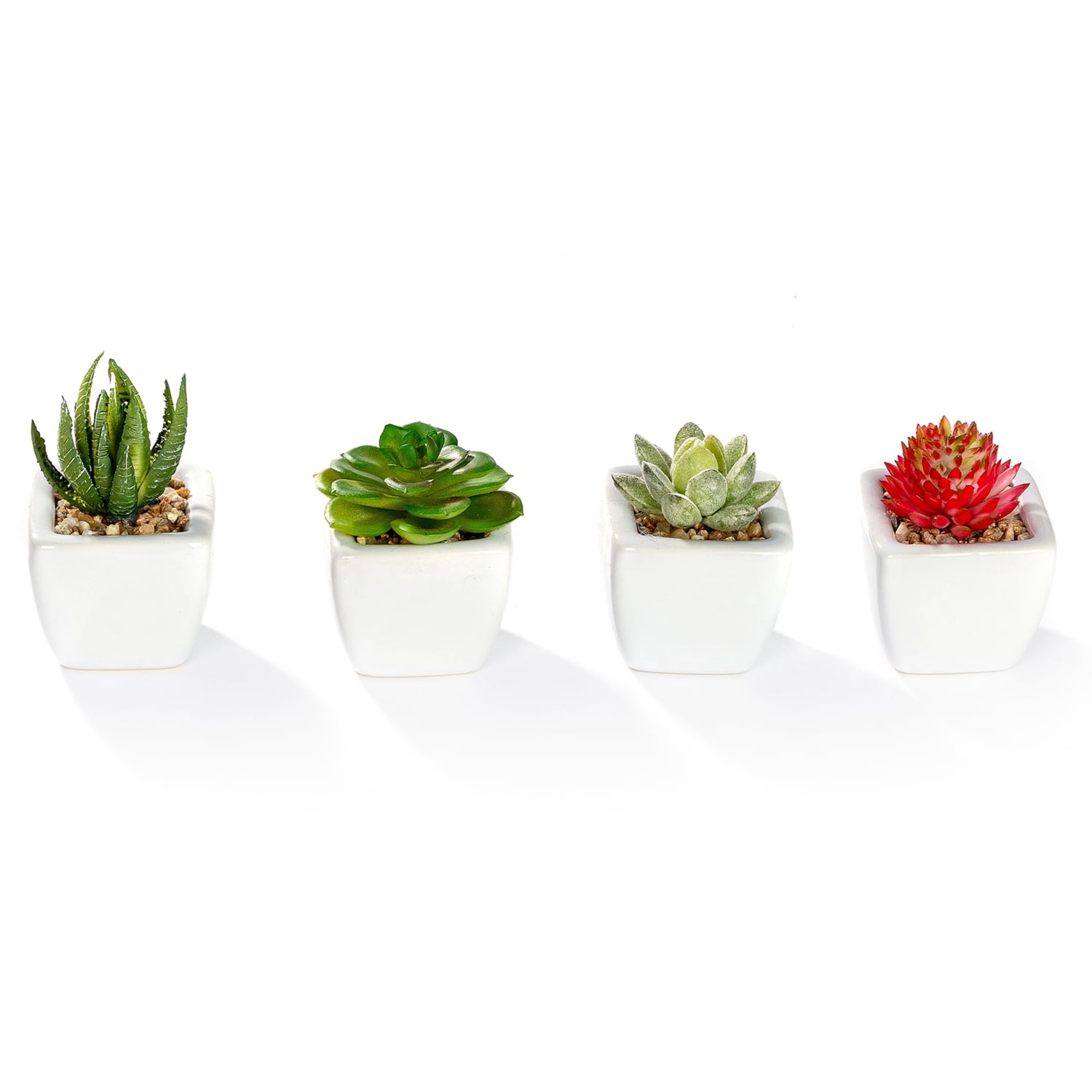 K-Cliffs Set of 4 Mini Faux Succulents in White Squared Ceramic Pots,  4,  2 L x 2 W x 2 H inches, 2lbs
