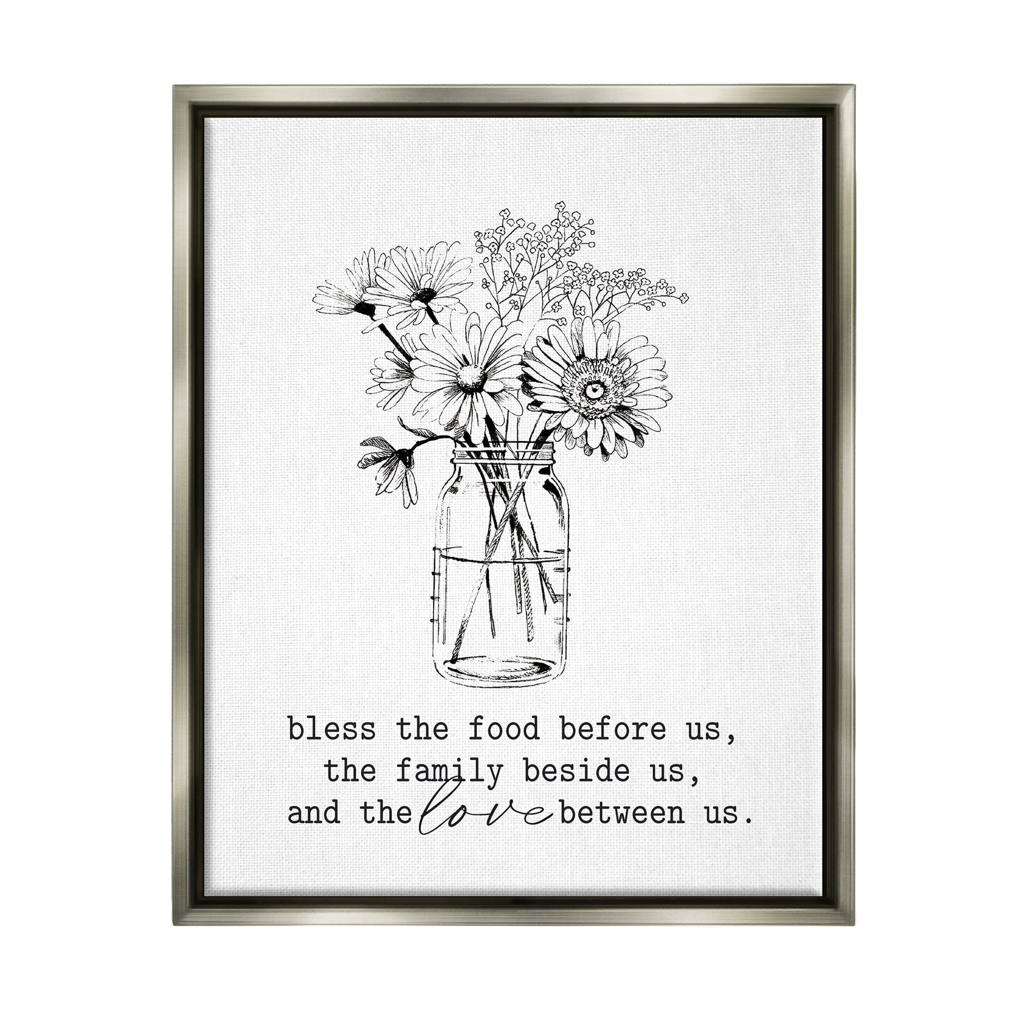 Stupell Industries Rustic Jar Bouquet Casual Uplifting Family Quote Graphic Art Luster Gray Floating Framed Canvas Print Wall Art, Design by Lettered and Lined