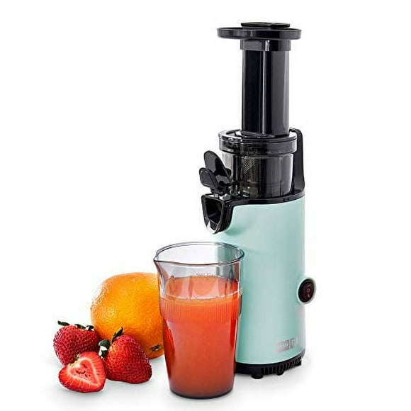 Dash Deluxe Compact Power Slow Masticating Juicer Extractor Easy to Clean, Cold Press Juicer with Brush, Pulp Measuring Cup, Frozen Attachment and Juice Recipe Guide - Aqua