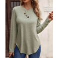 thumbnail image 3 of Camiseta de Manga Larga con decoración de Botones para Mujer Blusa Informal Suelta con Cuello en V y Dobladillo Irregular para Trabajo de Oficina Gris XL, 3 of 8