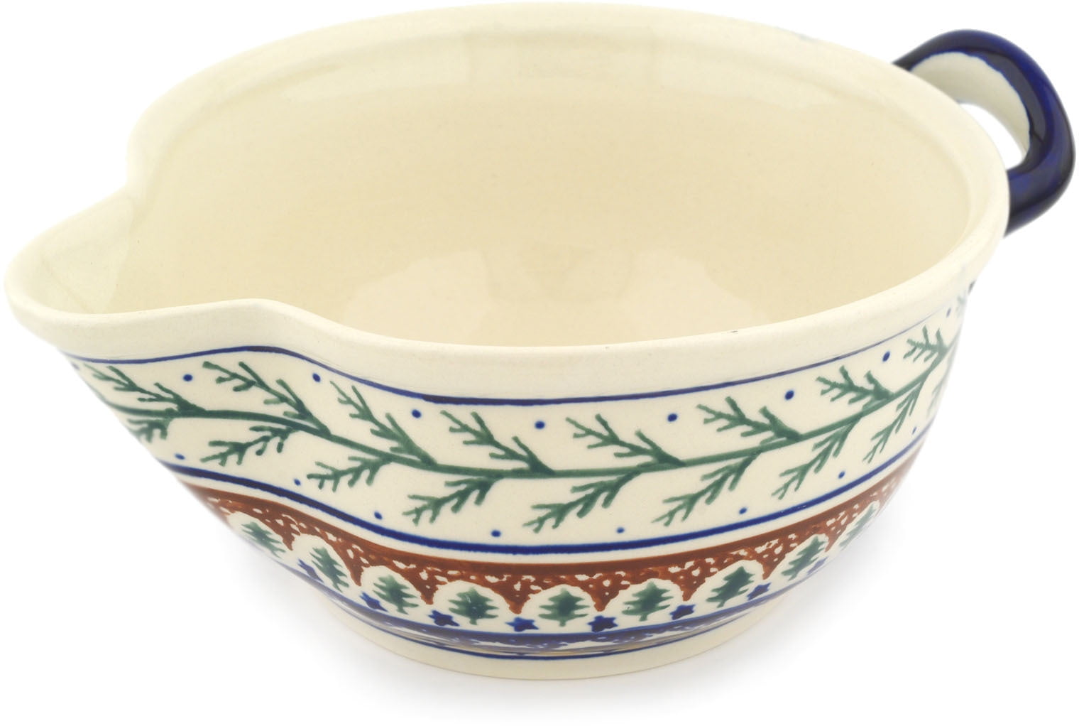 Polish Pottery 9¾inch Batter Bowl (Pine Boughs Theme) Hand Painted in