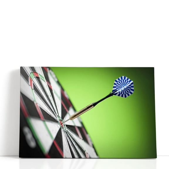 Darts Arrow in the Target Center - Wrapped Canvas Print Wall Art | 18" W x 12" H