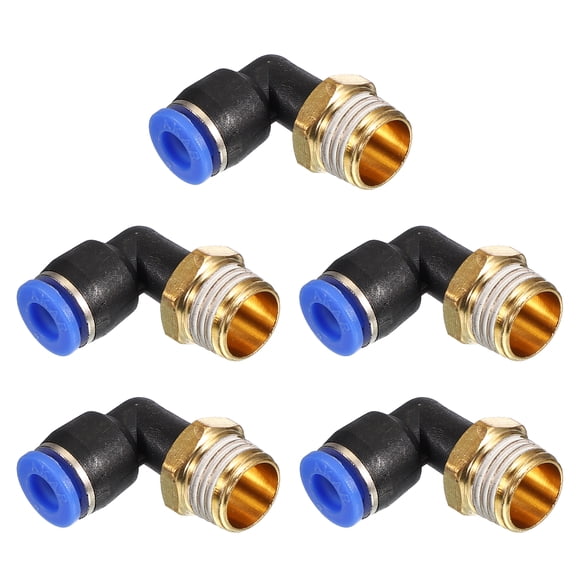 Uxcell 1/4" Push to Connect Fitting 5 Pack PT Male Thread 90 Degree Connect 6mm Tubing Elbow Adapter