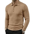 thumbnail image 2 of Garbnen Ribbed Men's Polo Shirts Long Sleeve Mens Golf Shirts Collared Stretch Fall Winter Casual Sports Mens Workout Shirts Khaki M, 2 of 8