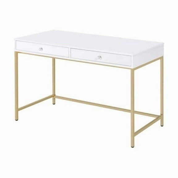 20 x 47 x 31 in. White High Gloss Gold Metal Wood Desk