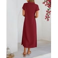 thumbnail image 6 of Merokeety Womens Summer Maxi Dress V Neck Collared Vacation T Shirt Long Dresses Wine s, 6 of 7