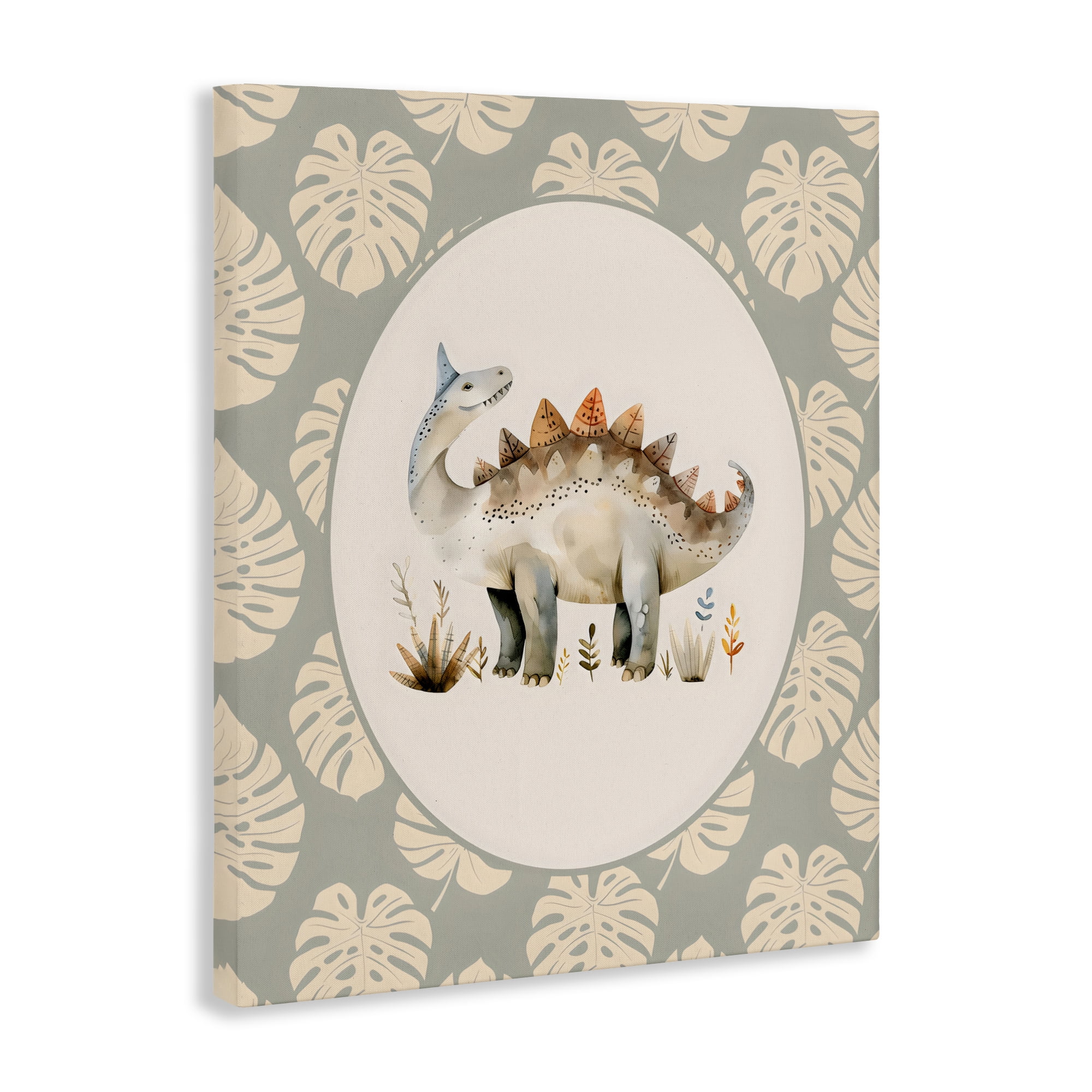 Stupell Industries Watercolor Dinosaur Monstera Border Canvas Wall Art, design by LSR Design Studio