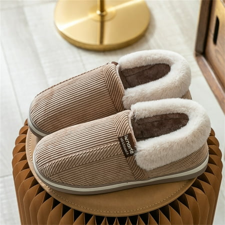 

Yolai Fashion Autumn And Winter Men Slippers Home Flat Non Slip Lightweight Cover Heel Plush Warm Simple Style