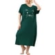 thumbnail image 1 of Women's Plus Size Nightgown Cat Print with Pocket Sleep Dress Sleepwear Dark Green 1X, 1 of 6