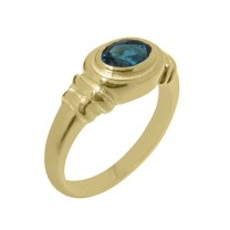 LBG British Made 9k Yellow Gold Natural London Blue Topaz Unisex Engagement Ring - 33 size options - Size 10