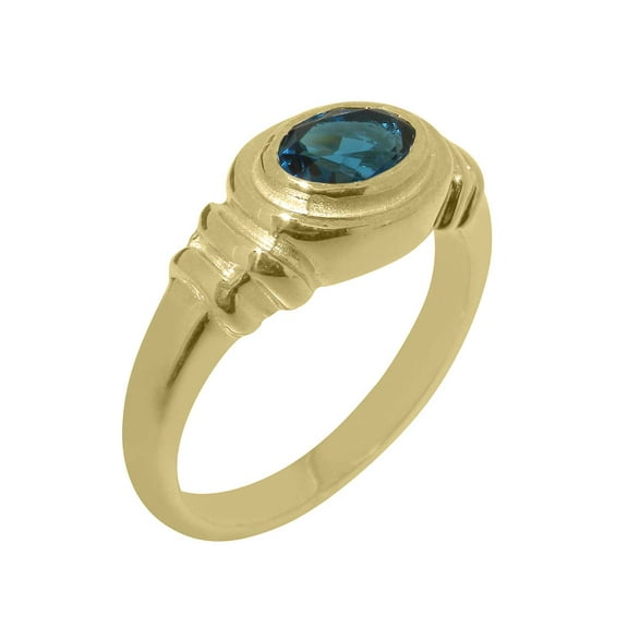LBG British Made 9k Yellow Gold Natural London Blue Topaz Unisex Engagement Ring - 33 size options - Size 10