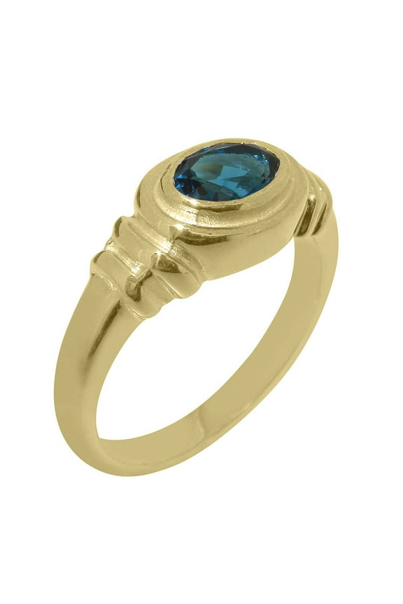 LBG British Made 9k Yellow Gold Natural London Blue Topaz Unisex Statement Ring - 33 size options - Size 9