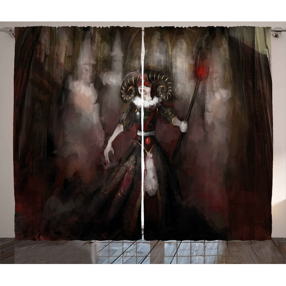 Gothic Curtains 2 Panels Set Medieval Evil Woman Horns Mask Witch Gothic Curtains 2 Panels Set Medieval Evil Woman Horns Mask Witch Myth Fantasy Old Fashion Scary Watercolor Window Ds For Living Room Bedroom
