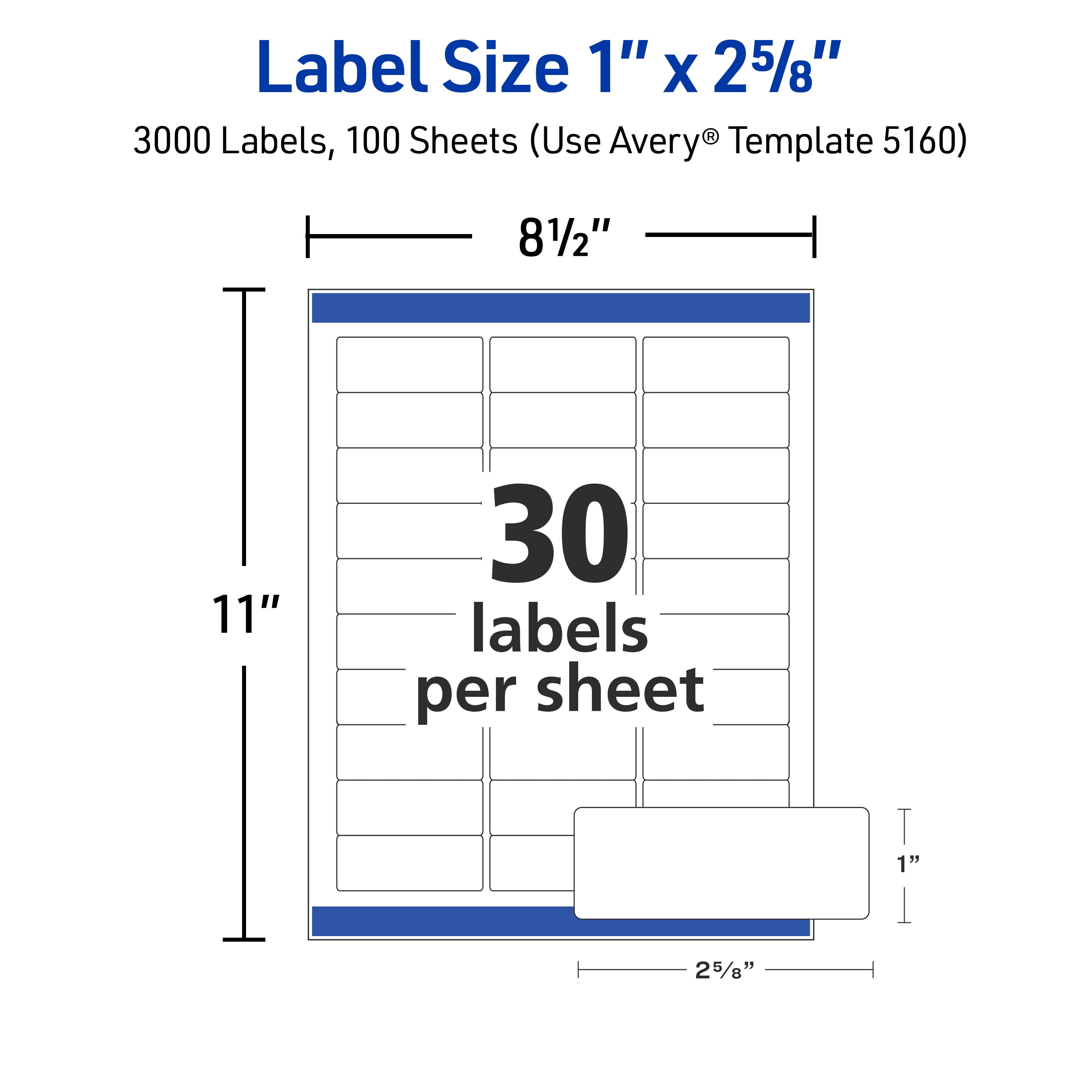Avery Address Labels, 1" x 2-5/8", White, 3,000 Labels (5160)