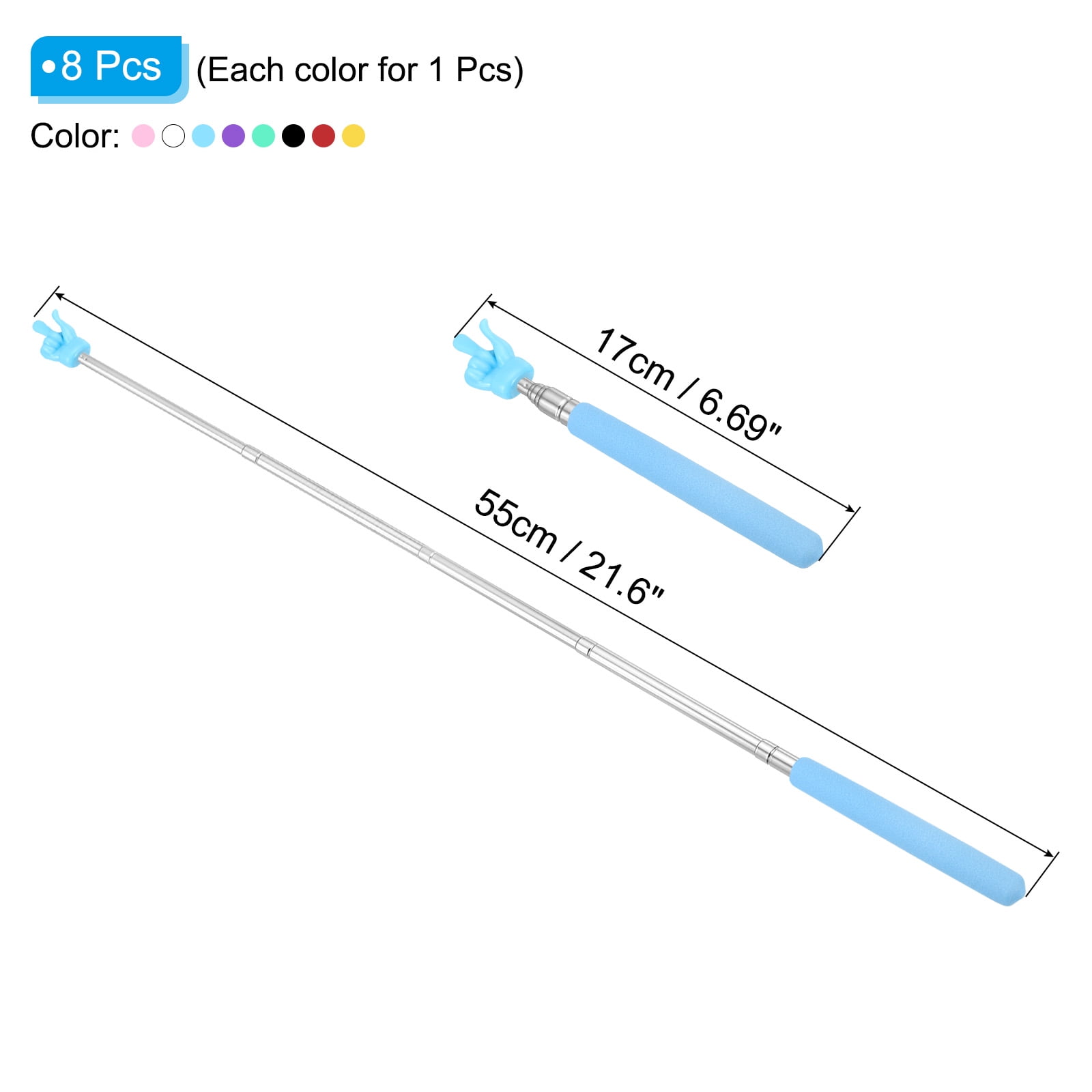 Uxcell Telescopic Teachers Pointer Stick, 8 Pcs Classroom Hand Finger Pointer, 8 Colors
