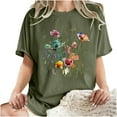 thumbnail image 5 of LEBONYARD Womens Tops under $5,Tshirts for Women Plus Size spring summer,Women's Fashion Summer Round Neck Drop Sleeves Leisure Short Sleeve Flower Printing Tops Army Green L, 5 of 6