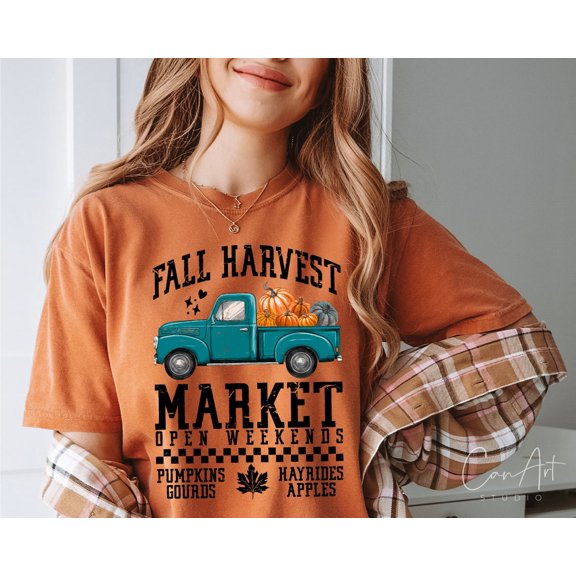 Fall Harvest Market shirt, Autumn Farmers Market Graphic shirt Seasonal Harvest Festival Clipart shirt Rustic Fall Market Sublimation Design shirt