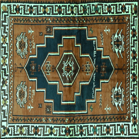 Ahgly Company Indoor Square Persian Turquoise Blue Traditional Area Rugs, 4' Square