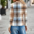 thumbnail image 3 of Striped Long Sleeve Polo Shirts for Women Business V Neck Collared Tops Button Down Loose Fit T Shirt Light Brown XL, 3 of 4