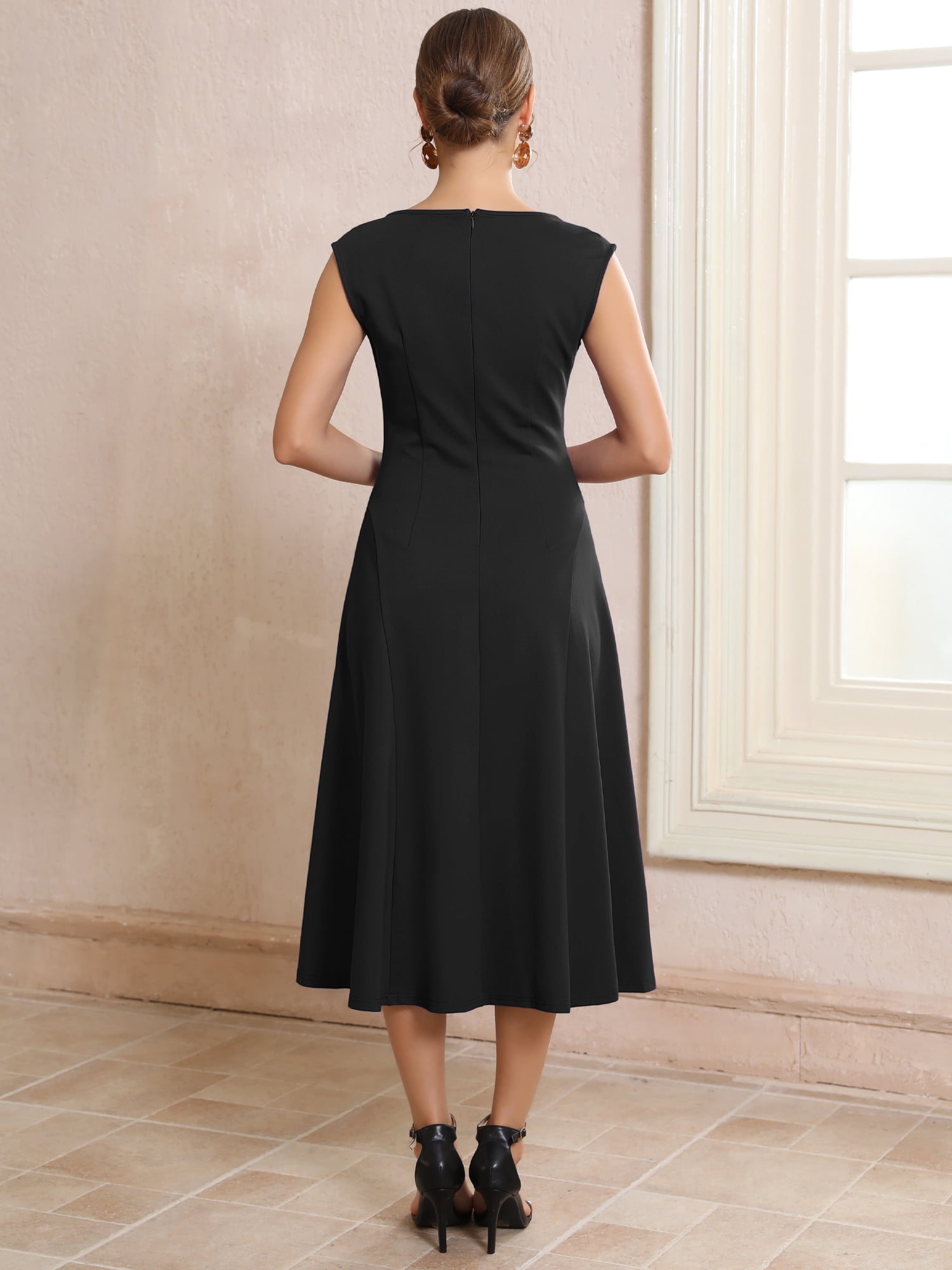 DARING DIVA Women's Keyhole Neck Cut Out Sleeveless Flared Dresses M Black