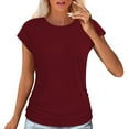 thumbnail image 6 of OGLCCG Womens Summer Cap Sleeve Tops Solid Business Casual Crewneck Ruched Tee Trendy 2025 Basic Beach Vacation Outfits Clothes, 6 of 6