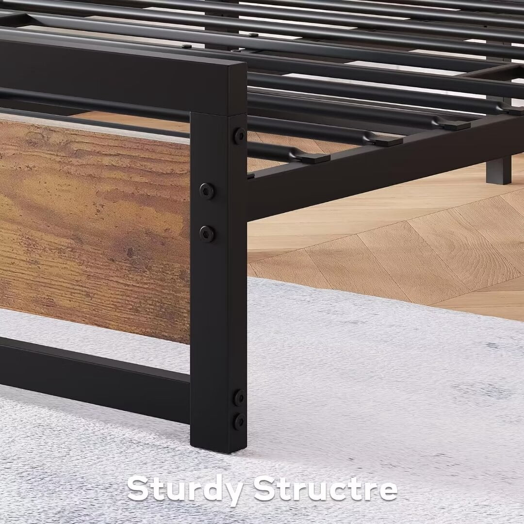 Full Size Platform Bed Frame with Wood Headboard, Heavy Duty Slat Support, 14 inch Mattress Foundation No Box Spring Needed, Brown