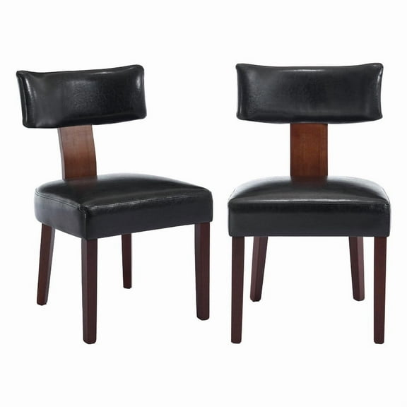 Mid Century Modern Dining Chairs, Upholstered Pu Leather Fabric Chairs with Curved Backrest and Wood Legs, Comfy Kitchen Vanity Chairs for Dining Room/Living Room/Kitchen, Set of 2 Black