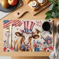 thumbnail image 2 of Independence Day Placemats Set of 12, Cow Patriotic Usa Flag Firework Floral Placemats for Dining Table, Place Mats for Kitchen Tabletop, Waterproof Wipeable Dining Table Mats Set, 2 of 9