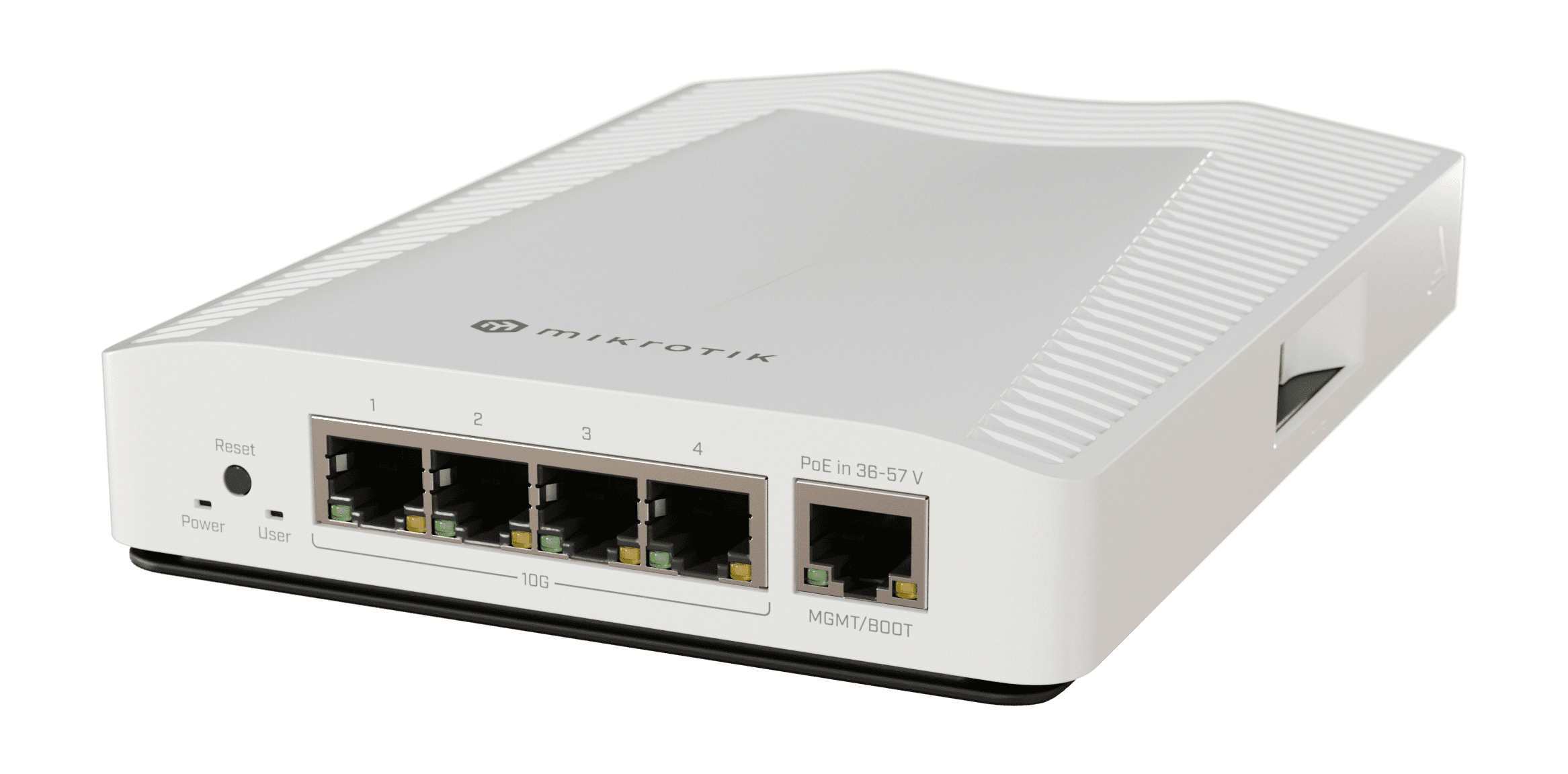 MikroTik CRS304-4XG-IN 10G Ethernet Switch, 4 x 10G Ports, Fanless Design, Layer 3, Dual-Core ARM CPU, PoE-In, Versatile Mounting Options, Silent Operation for Home & Office Networks