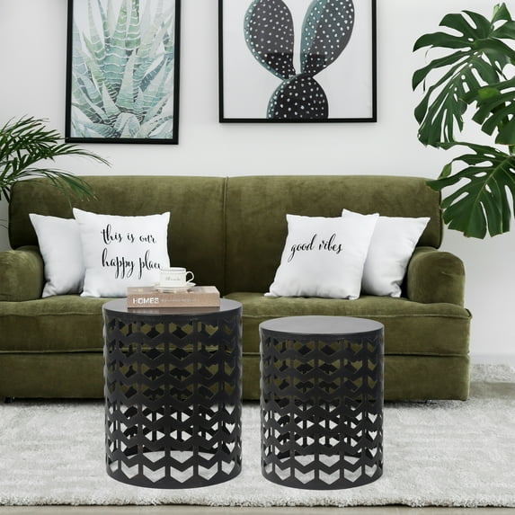 Joveco 2pcs Metal End Table, Round Sofa Side Table,Outdoor Side Table Indoor Snack Table Accent Coffee Table for Living Room Bedroom