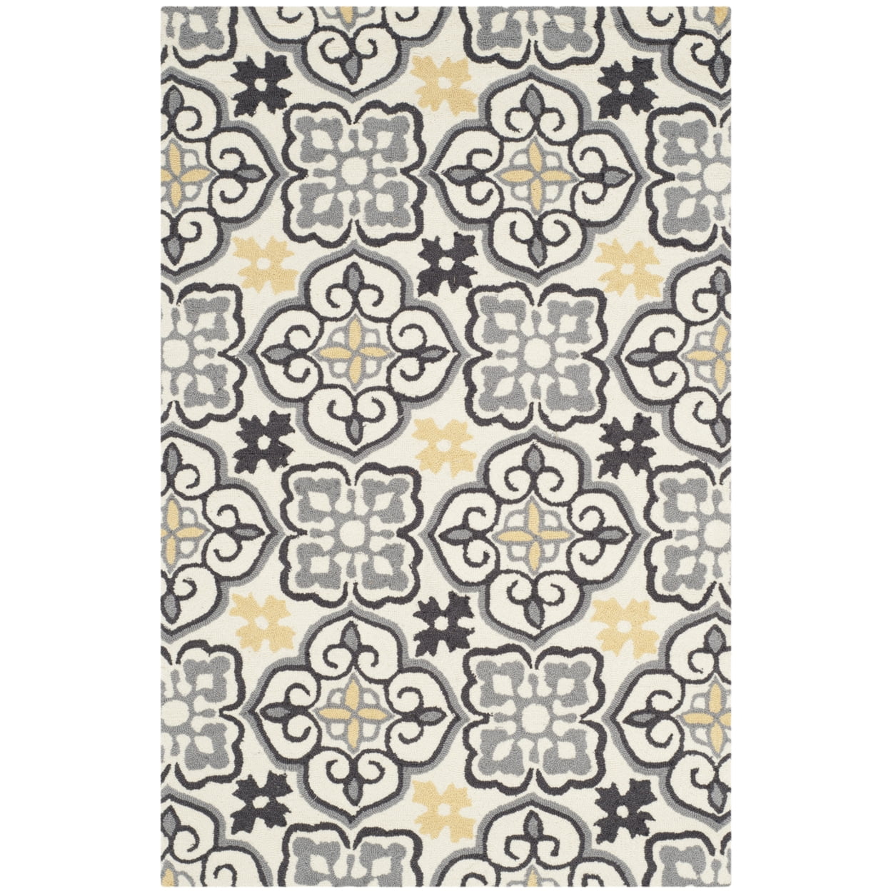 SAFAVIEH Four Seasons Katelynn Damask Polyester Area Rug, Grey/Ivory, 5' x 8'