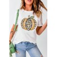 thumbnail image 4 of ABPHQTO Camiseta de manga corta con cuello redondo y estampado gráfico de calabaza blanca para mujer, 4 of 5