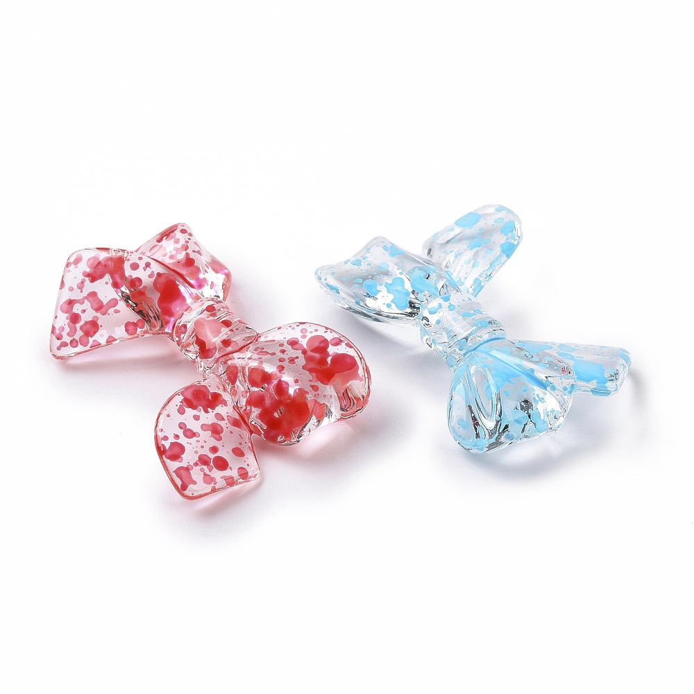 Transparent Acrylic Beads Bowknot Polka Dot Pattern Mixed color 22.5~25x31.5~33.5x5~7mm Hole: 2.5mm Acrylic