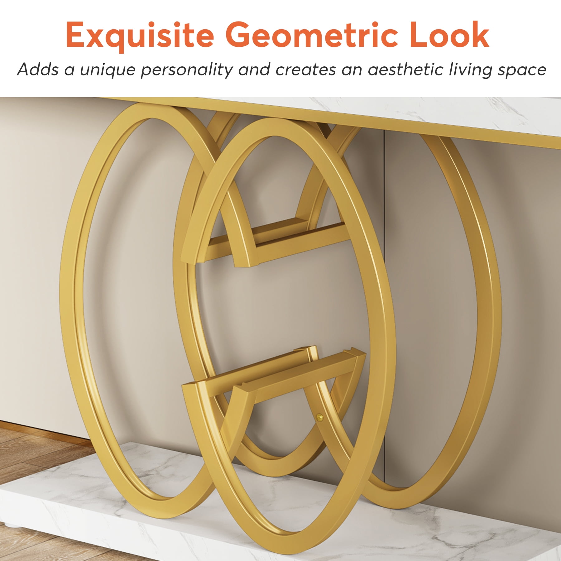 Tribesigns Modern Faux Marble Console Tables, 55.12" Narrow sofa Entryway Tables with Metal Base for Living Room, Hallway and Foyer,White & Gold