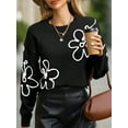 thumbnail image 4 of Women'S Off Shoulder Cable Knit Sweaters in Fall Pullover Cute Flower Crew Neck Long Sleeve Trendy Sweater Black S, 4 of 8