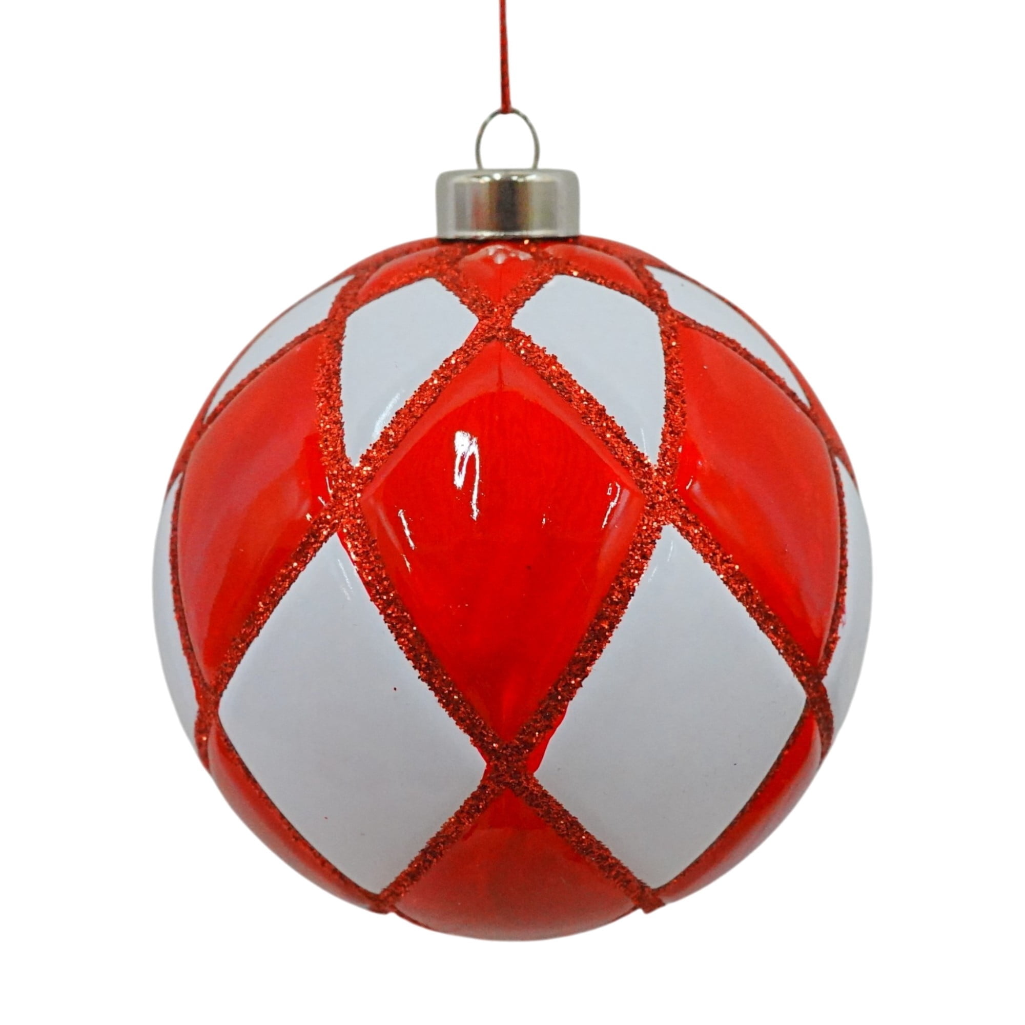 4-Count Red and White Diamond Ball Shatterproof Christmas Ornaments, 4.5", by Holiday Time
