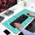thumbnail image 2 of Long Mouse Pads for Desk,Turquoise Geometric Quatrefoil Pattern Desk Mats on Top Of Desks, Desk Mouse Pad Extra Large with 3mm Non-Slip Base and Stitched Edge for Gaming,Office,Work,Home 31.5"x15.7", 2 of 6
