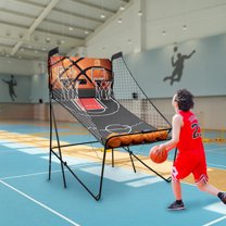 Dual-Shot Basketball Arcade Game with LED Scorer, 8 Game Modes, Includes 5 Basketballs & Inflator, Foldable Indoor/Outdoor Basketball Shooting Game
