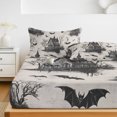 thumbnail image 6 of Twin XL Size Fitted Sheet Set - Grey Halloween 2 Piece Bedding Sets 16" Deep Pocket Fitted Sheet with 1 Pillowcases, Castle Bat Vintage Bare Trees Brushed Microfiber Hotel Luxury Bed Sheets, 6 of 9