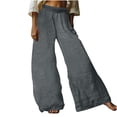 thumbnail image 3 of Ofertas en Walmart! QATAINLAV Wide Leg Pants for Women Summer Baggy Flowy Linen Palazzo Pants Beach Casual Elastic Waist Trouser with Pockets Gray M, 3 of 7