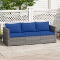 thumbnail image 1 of Gymax Set of 3 Patio Sectional Sofa Set PE Rattan Modular Couch Furniture Set w/Cushions Navy, 1 of 10