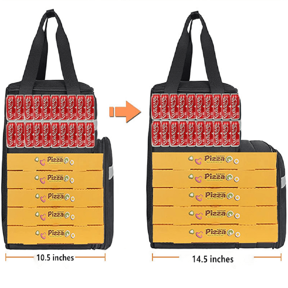 Food Delivery Backpack, Expandable Insulated Hot Pizza Bags for Delivery Bike, Large Leakproof Waterproof Delivery Bag with 4 Mesh Pockets Reflective Strip Applicable for Uber Eat, Camping & Beach