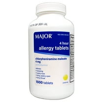 Major Allergy Tablets Chlorpheniramine Maleate 4 mg Antihistamine 1000 tablets 4 hours (Relieves Sneezing, Runny Nose, Itchy watery Eyes and Itchy Throat)