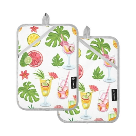 

Leaves Drink Orange Lemon Oven Mitts 2 Pcs Pot Holders Sets Heat Resistant for Kitchen Cooking Baking 7 x9.8